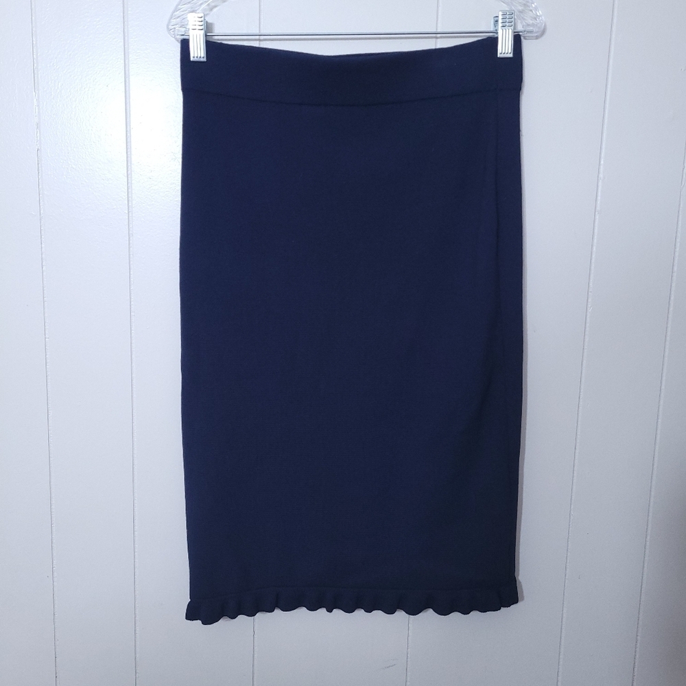 Ann Taylor LOFT Navy Blue Ruffle Pencil Skirt Midi Stretch Size M NWT - Picture 4 of 8